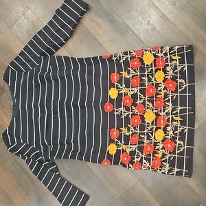 Lands End Striped Floral Print l print sleeveless 3/4 Sleeve dress